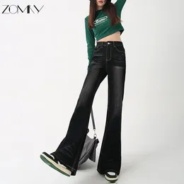 Kadınlar kot zomry, cadde azaltma amerikan retro alevli pantolon kadınlar bel pantolon pantaloni gündelik kore moda