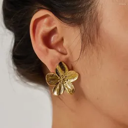 Stud Earrings French Vintage Gold Color Flower Fashion Alloy For Women Trendy Luxury Party Jewelry