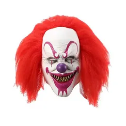 Partymasken erschreckende rothaarige Clownmaske Halloween Schrecklich Lächeln Volles Gesicht Cover Kostüm Make-up Party Rollenspiele Kopfbedeckung Q240508