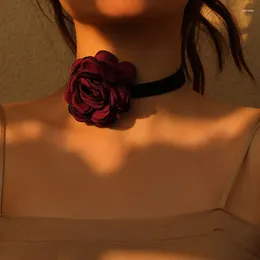 Pendant Necklaces Women's Necklace Handmade Fabric Flower Simple Solid Color Neckband For Women