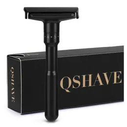 Qshave luxuoso preto ajustável Segurança Razor pode projetar o nome do stand clássico de segurança homem barbear barbear 5 lâminas de presente 240509