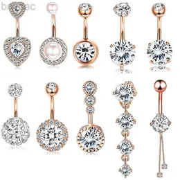 Navelringar 14g Double Round Cubic Zirconia Oreille 4 Crystal CZS Belly Button Rings 316l Surgical Steel Belly Piercing Woman Body Jewelry D240509