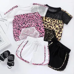 Roupas conjuntos de roupas para crianças meninas meninas de leopardo t-shirt shorts shorts definidos com roupas fofas teen leggings