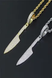 18k Guldpläterad vitguld Iced 21 Savage Knife Pendant Necklace Micro Paled Zircon Mens Bling Hip Hop Jewelry4471812