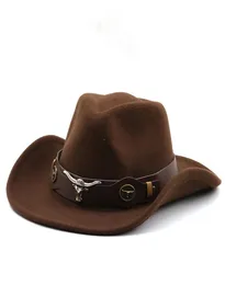 Women Men Hollow Western Cowboy Cappello con Tauren Belt Winter Autumn Jazz Outback Jazz Toca Sombrero Cap size 5658cm 2202173199559