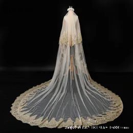 Bridal Veils Wedding Veil 2021 Pani Win Win Champagne Applique Dwuwarstwowy luksus katedralny Bling z grzebieniem F 274C