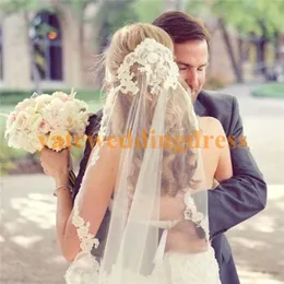 Pinterest 2016 Novo best -selling Long Véil One Tulle Wedding Véils Apliques Lace Véils de noiva Três metros de véus brancos de marfim para 2772