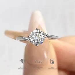 Pierścienie klastra Diamondworld Real 1ct Moissanite for Women Gift Solitaire Diamond Pierścień 925