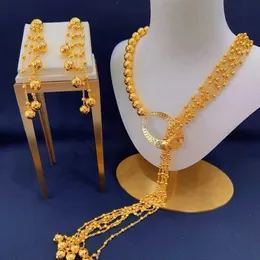 Earrings Necklace Popodion New Dubai Jewelry 24K Gold Plated Tassel Necklace Earrings Bridal Wedding Fashion Accessories Two Piece Set YY10258 J240508