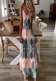 Casual Dresses Color Block Boho Long Dress Beach Women Big Size 5xl Sukienka Deep V Neck Geometric Sleeveless Summer Straps1184589