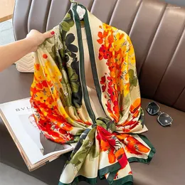 Halsdukar 180 90 cm lyx varumärke Style Autumn Winter Flower Headcloth Women Fashion Silk Print Scarf Ladies Beach Shawl Foulard