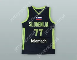Niestandardowy Nay Men Youth/Kids Luka Doncic 77 SLOVENIJA Black Basketball Jersey Top Sched S-6xl