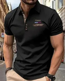 Polos de polos masculinos Europeu e americano Mens primavera/verão Lapel curto de manga curta Casual casual respirável T-shirt Poio Q240508