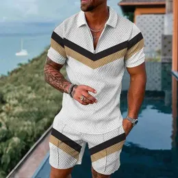 Tute da uomo da uomo Summer Mens Shirt Set 3D Shor Slve Polo Slve + Shorts Atmosfera Sport Sports Sports Cashing Shirts for Men T240507