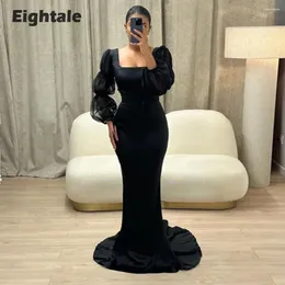 Party Dresses Eightale Black Evening Dress Mermaid Scoop Long Sleeves Simple Satin Elegant Prom Gown Wedding Abiye Elbise Kadin