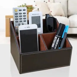 Multifunktionale 3 Fächer Holzspeicherbox Gold Edge Marmor Kunstleder Desk Organizer Fernbedienung Halter Hülle