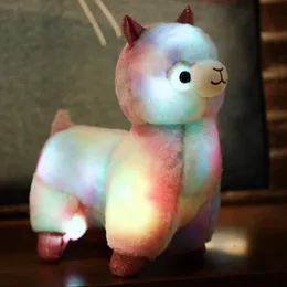 35 cm Creative Lighting LED Filled Animal Plush Toy Cartoon Rainbow Alpaca Glow Christmas Year Childrens födelsedagspresent 240424