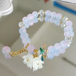 Strand Korean Sweet Lily of the Valley Bracelet for Women Colorful Glass Beads White Flower pendente de jóias de charme