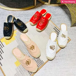Top Cord Platform matelasse leather espadrilles Flats slippers women sandals with box summer shoes white Apricot dark green mules red ggitys EIPU
