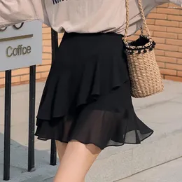 Gonne Summer Short Short Chiffon Pieted Skirt A-Line High Waist Black Elegant Mini Women Mujer Faldas