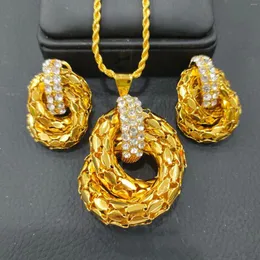 Halsbandörhängen Set Esale Dubai Gold Color for Women Pendant African Bridal Wedding Jewelry Accessories DZ001