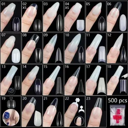 500st Natural Transparent Ballerina Almond Round End Fullhalf Ballet Coffin French False Nail Tips Fake Toenail Tip Manicure 240509