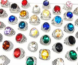Helt nya 20pcslot kvinnors ringar vintage smycken Big Glass Stone Antique Silver Ring for Ladies Fashion Party Gifts Hela Drop3789019