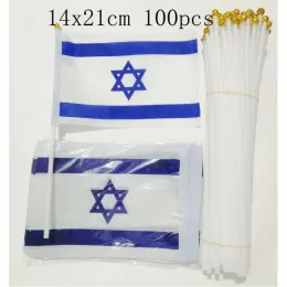 Accessories zwjflagshow Israel Hand Flag 14*21cm 100pcs polyester Israel Small Hand waving Flag with plastic flagpole for decoration