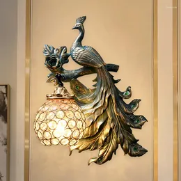 Wall Lamp America Vintage Peacock Modern Creative Resin LED Sconce per soggiorno corridoio di arredamento industriale