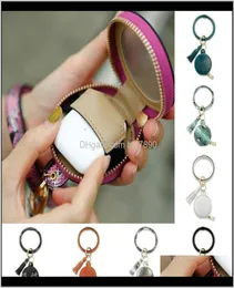 Rings Jewelrywireless Bluetooth Key Ring Pu Leather Protective Case Er Keychain Bracelet Tassel Purse Circle Keyring Makeup Mirror2676534