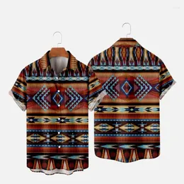 Herren lässige Hemden Vintage Hawaiian Shirt Africa Stripe Print Männer Frauen Strand Bluse Berufung Männische ethnische Kleidung Tops