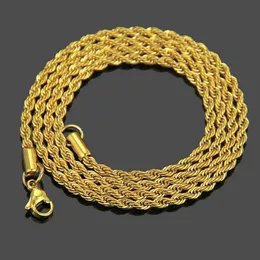 Chains Wannee 3mm Hip Hop Rope Chain Necklace Gold Silver Color Stainless Steel Necklaces For Women Men Jewelry d240509