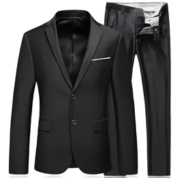 Mens Affärsmode Högkvalitativ gentleman Black 2 -stycke Set Blazers Coat Jacket Pants Classic Trousers 240507