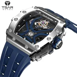 손목 시계 Tsar Bomba Mens 자동 시계 최고 기계식 손목 시계 Tonneau 디자인 스테인레스 스틸 방수 세련된 선물 255f