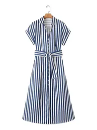 Basic lässige Kleider Fithohinling Striped Slim A-Line Midi Kleider mit Gürtel Fashion Hemd Kleid Frauen Kleidung lässige Knöpfe auf Vestidos Femme 2023 T240508
