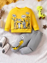 Set di abbigliamento Spring and Autunno Boys Round Neck Long Maniche Long Letter Pants Top Pants Set Fashion Warm