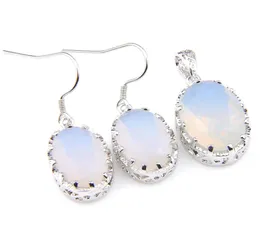 LuckyShine Gorgeous Engagements Jewelry White Moonstone Oval Silver Pendants and Earring Set6854069