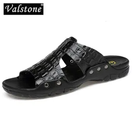 Valstone XL Size 52 Split Mens Leather Slippers Лето продавать тапочки сандалии пляжные обувь Flip Homeres Sandals Black 240425