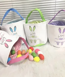 10 Styles Osterhasen Tasche Bucket Festliche personalisierte Leinwand Ostergeschenkkorb mit Kaninchenschwanz Kinder Candy Eggs Storage Bag4896540