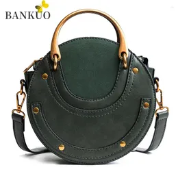 Bolsas de ombro Bankuo Rivet Mulher Saco 2024 PU Vintage para Mulheres Zipper Crossbody Sewing Thread Solid C364