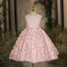 Leichte luxuriöse rosa Blumenmädchen Prinzessin Kleid Neue Mädchen Walk Show Host Performance Erstes Weihnachtsball Abend Kinder Hochzeits Geburtstagsfeier Kleid Prinzessin Kleid