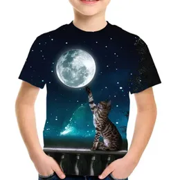 T-shirts Space Galaxy Harajuku 3D Camiseta meninos e meninas Animal Cat Moon Star Fish Earth Sun Print T-shirt Childrens Camiseta fofa 4-12YL240509