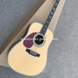 Modello di chitarra di alta qualità della chitarra, tutto il vero Abalone D Style Acoustic Guitar, Top a abete solido giallo, Ebony Testboard OEM Spedizione gratuita