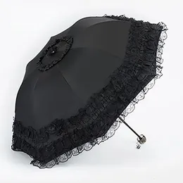 Кружевое солнце -зонтичное зонтичное защита от утолщенного черного клей дождь двойное использование