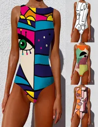 Mata -maiô de uma peça para mulheres impressão de roupas de banho vintage Onepiece Bathingsuit High Wistide Beach Wear 15styles9461224