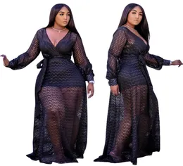 Black Sexy Sukienki Plus w rozmiarze całe modne streetwear Mesh Maxi Sukienki dla kobiet przyjęcia Stroje urodzinowe Drop 2110252148688