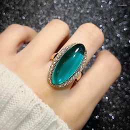 Cluster Rings Moonrocy Rose Gold Color Green Crystal Cz Trendy Oval Drop for Women Gift Finger Party Girls Wholesale 285k