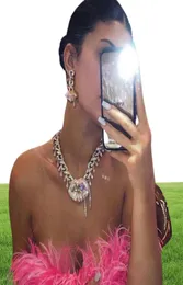Серьги Ожерелье 4pcs Iced Out Bling Hip Hop Women Jewelry Set Tennis Chain с CZ Miami Cuban Link Mustery Sexy Lips Charm CHO4293590