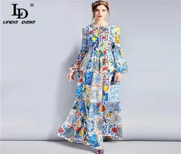 LD LINDA DELLA Fashion Designer Maxi Dress 5XL Plus size Women s Long Sleeve Boho Colorful Flower Print Casual Long Dress LJ2008181168227
