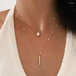 Chains Simple Crystal Geometric Gold Color Pendant Necklace Set For Women Charms Fashion Square Rhinestone Female Vintage Jewelry